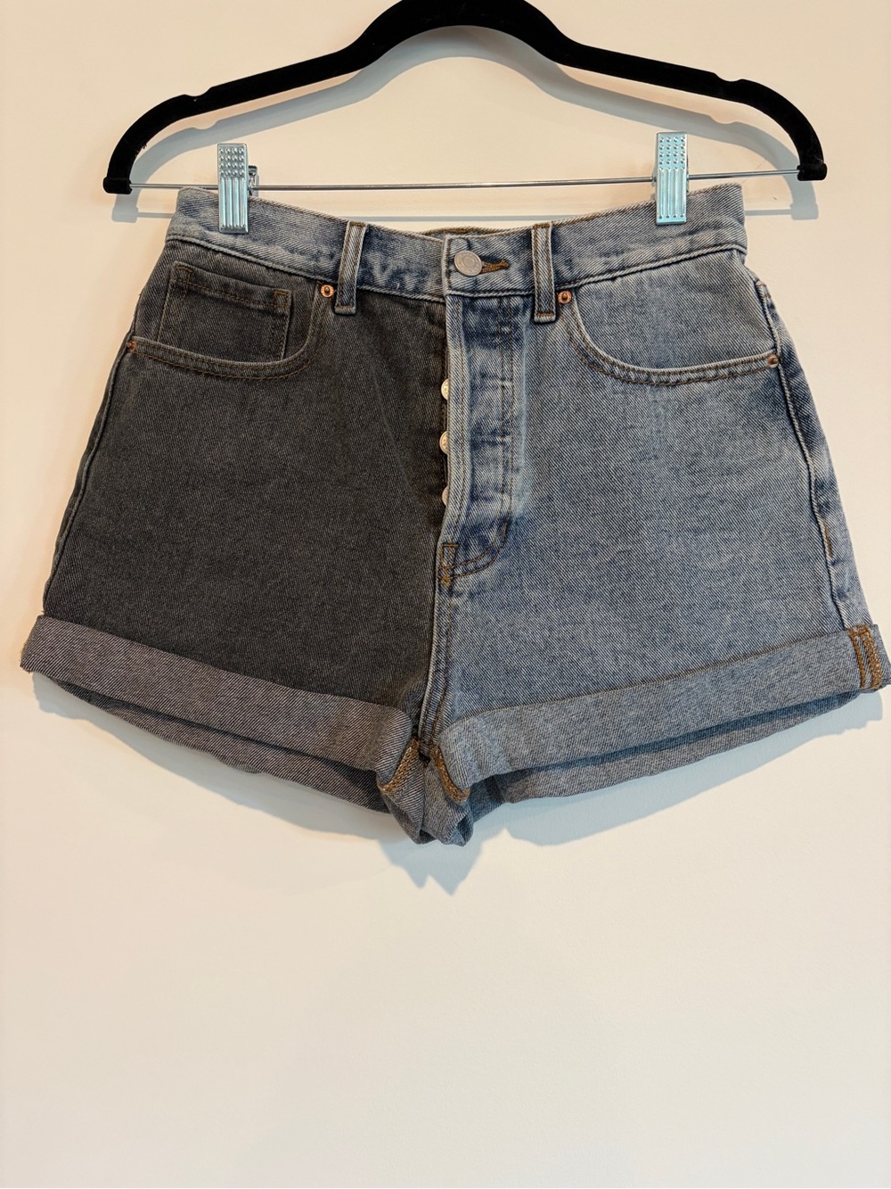 PacSun Size 26 Two-Tone Blue Black High Rise Rolled Short Denim Jean Shorts